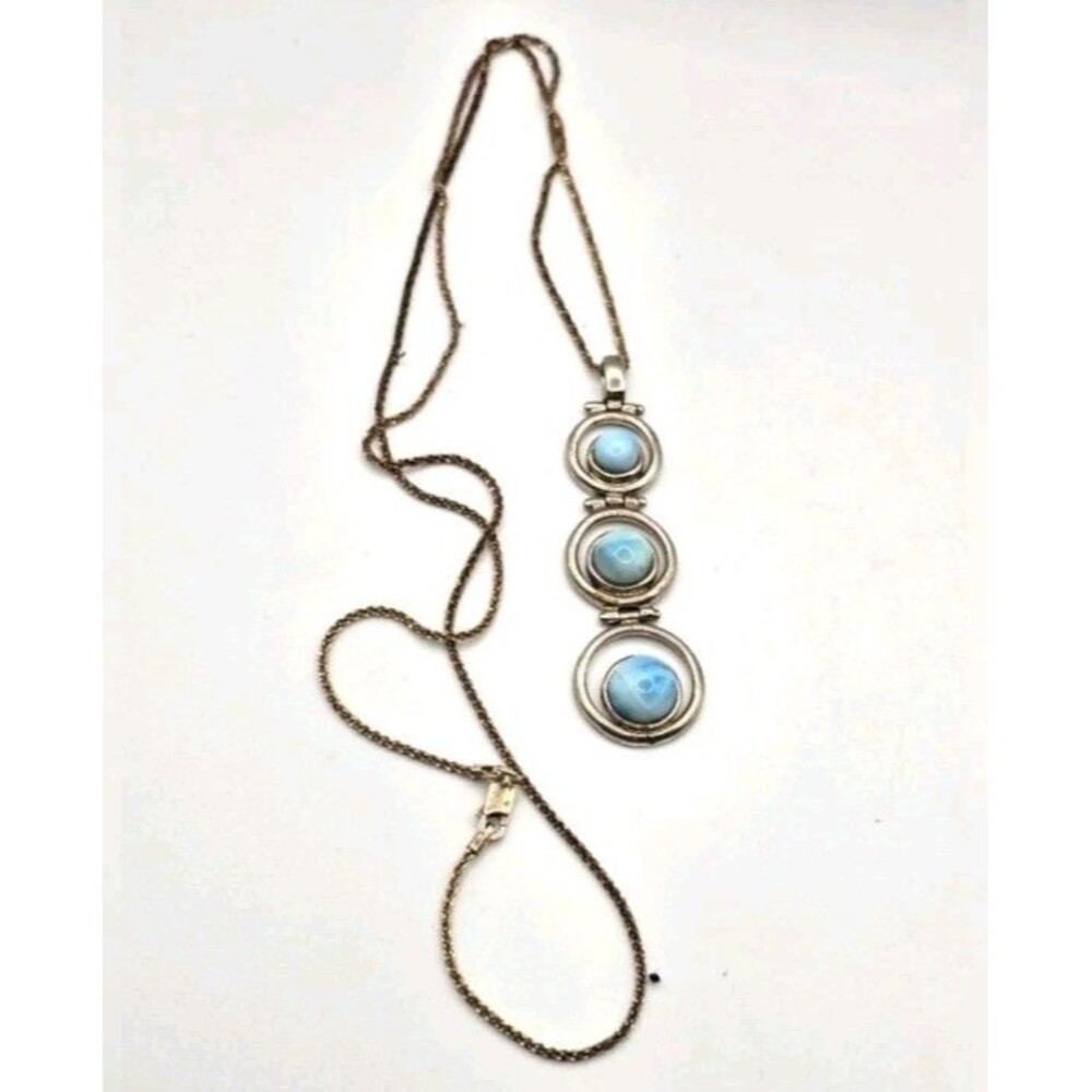 Large Navajo Blue Larimar Link Pendant Necklace BBJ 925 Thailand
